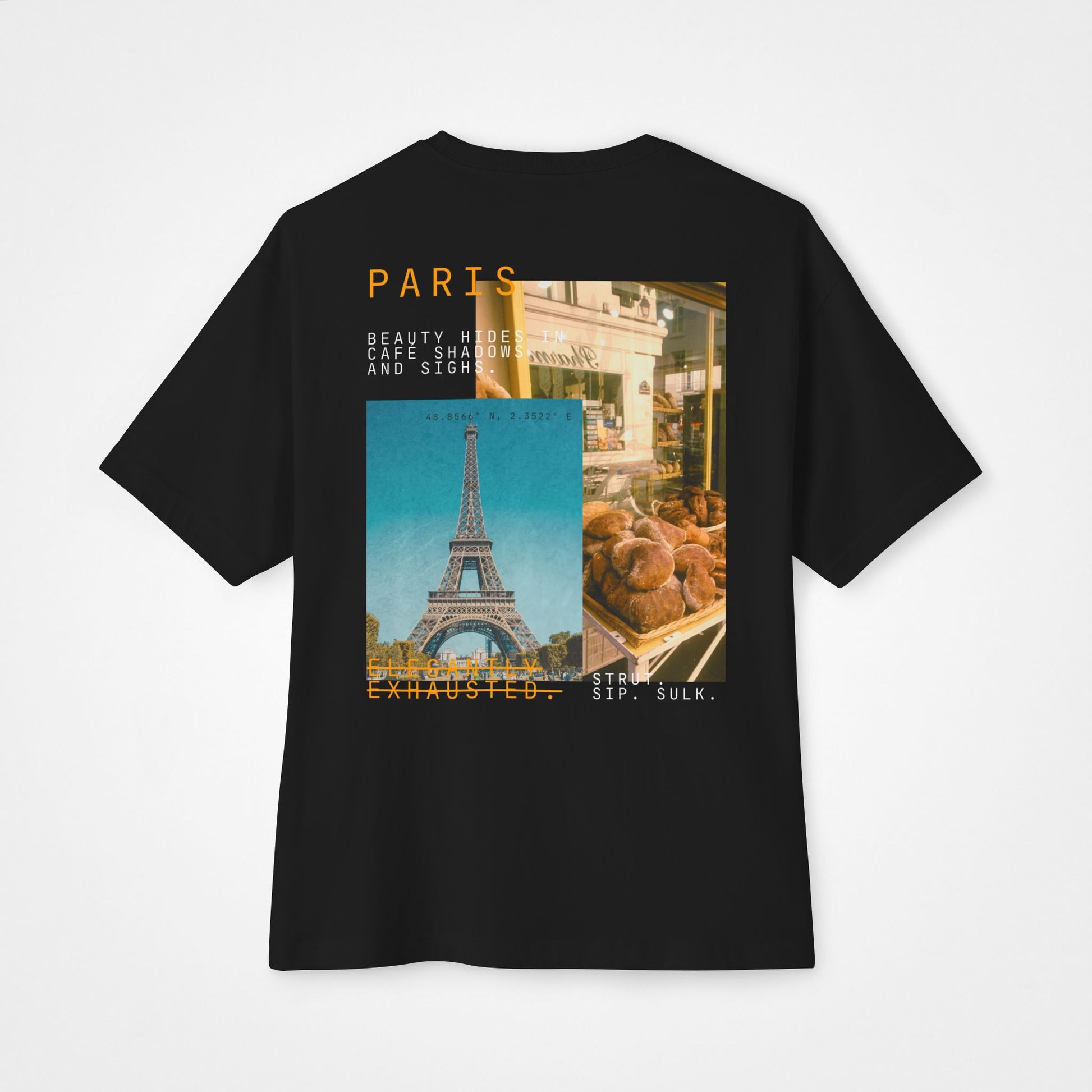 Elegantly Exhausted – Paris Oversized Boxy T-Shirt Moodwear