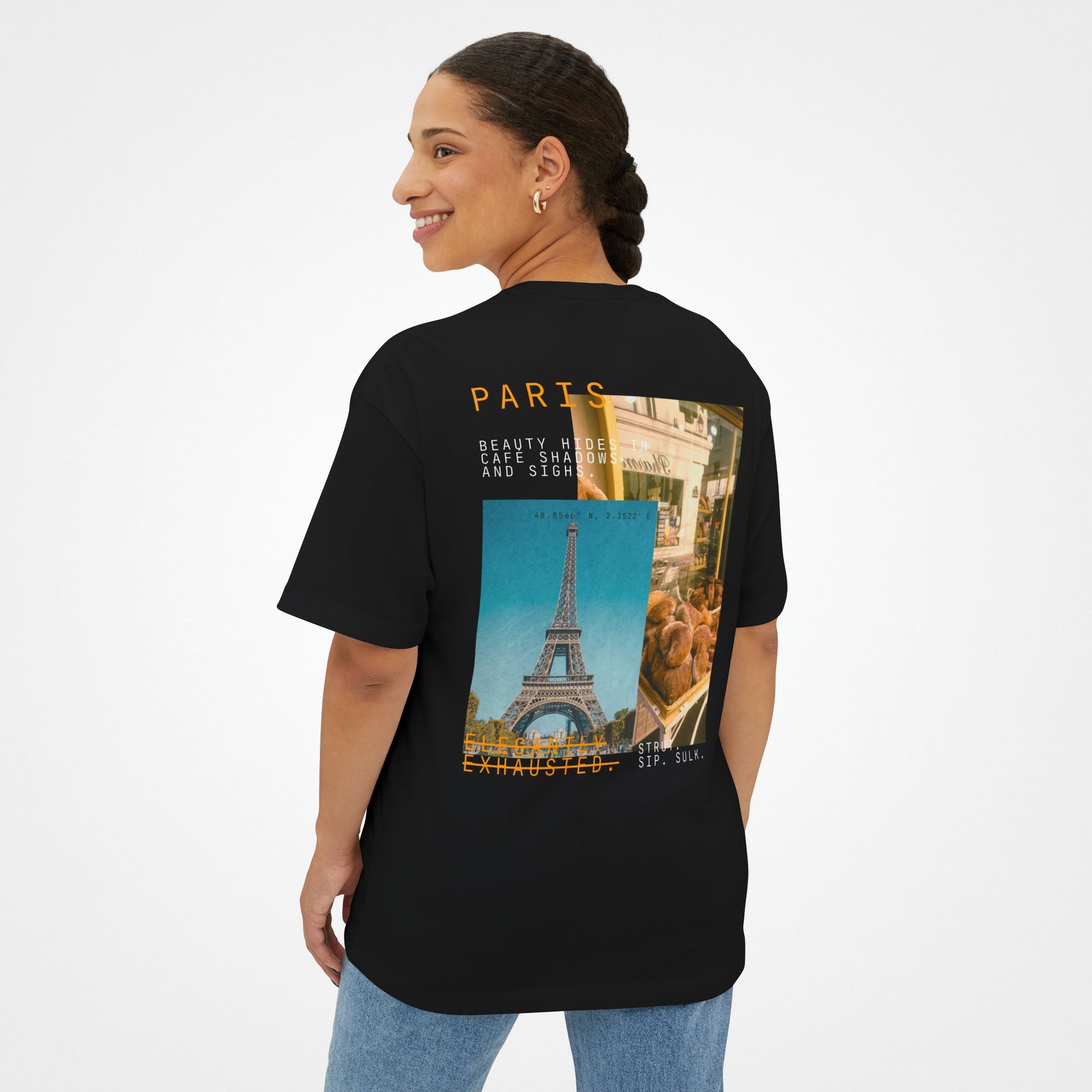 Elegantly Exhausted – Paris Oversized Boxy T-Shirt Moodwear